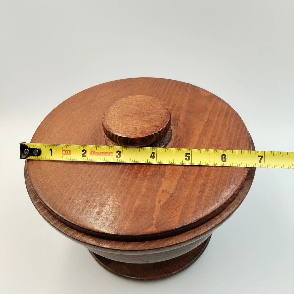 Vintage Hand Turned Wood Lidded Pedestal Bowl Artisan Signed 